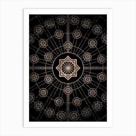 Geometric Glyph Radial Array in Glitter Gold on Black n.0487 Art Print