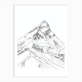 Mount Everest Nepal Tibet Line Drawing 3 Art Print