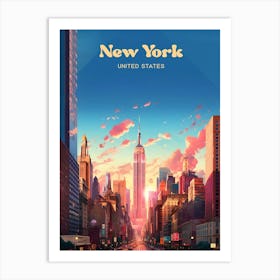 New York United States Sunset Travel Art Art Print