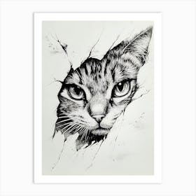 Angry Cat Watching from Wall Hole 18 Art Print