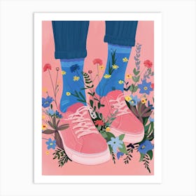 Illustration Pink Sneakers And Flowers 4 Art Print