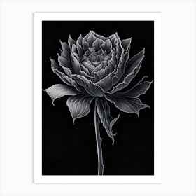 A Carnation In Black White Line Art Vertical Composition 28 Art Print