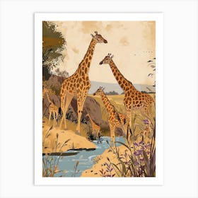 Giraffes In The River Watercolour Inspired 1 Art Print
