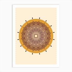 WA240003 - Golden Yellow and Maroon Mandala - Intricate Bohemian Art Design Art Print