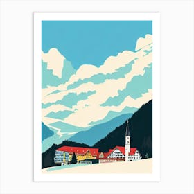 Saalbach Hinterglemm, Austria Midcentury Vintage Skiing Poster Art Print