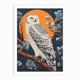 Vintage Bird Linocut Snowy Owl 1 Art Print