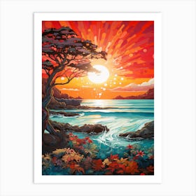 Coral Beach Australia At Sunset Vibrant Painting 7 Art Print