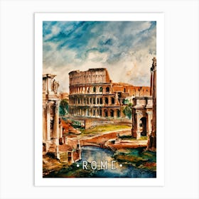 Rome City Watercolor Painting Art Print