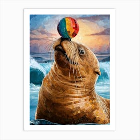 Sea Lion With A Ball Art Print