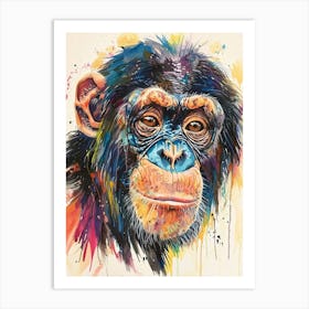 Bonobo Colourful Watercolour 4 Art Print