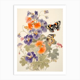 Butterfly Floral Japanese Style Painting 3 Art Print