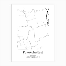 Pukekohe East,New Zealand Minimalist Map Art Print