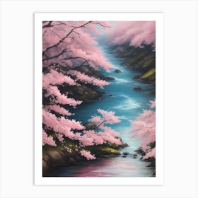 Sakura Blossom River Art Print