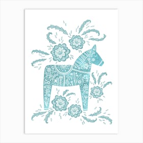 Swedish Dala Horse Teal Green Art Print