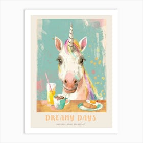 Beautiful Storybook Style Unicorn Eating Breakfast Poster Art Print