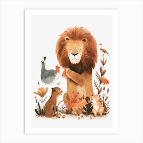 African Lion Interaction With Other Wildlife Clipart 1 Art Print