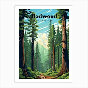 Redwood National Park California Nature Travel Art Illustration Art Print