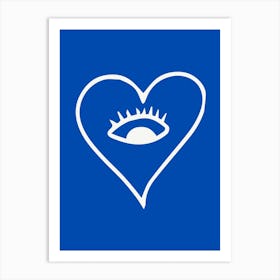 Eye In The Heart Blue Background Art Print