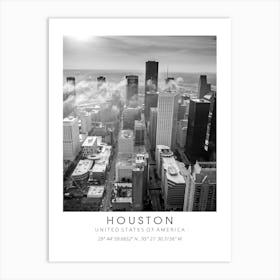 Houston Texas Black And White Coordinates Art Print