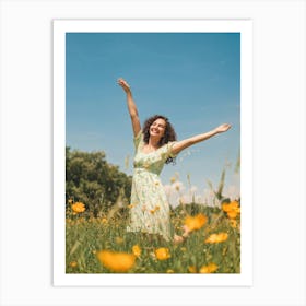 Happy Woman In A Field Art Print