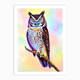 Eastern Screech Owl Watercolour Bird Art Print