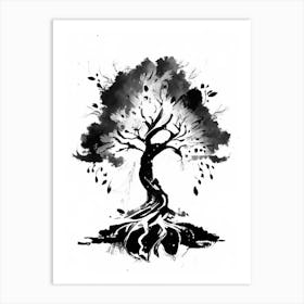 Tree Of Knowledge Symbol Black And White Painting Art Print