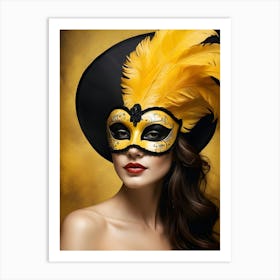 A Woman In A Carnival Mask, Yellow And Black (26) Art Print