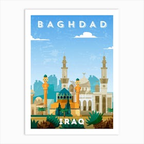 Baghdad, Iraq — Retro travel minimalist poster Art Print