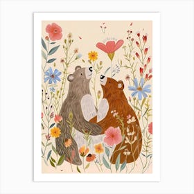 Folksy Floral Animal Drawing Bear 8 Art Print