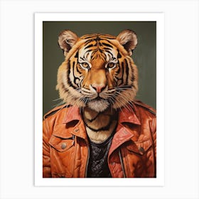 Tiger Illustrations Wearing A Leather Jacket 4 Art Print