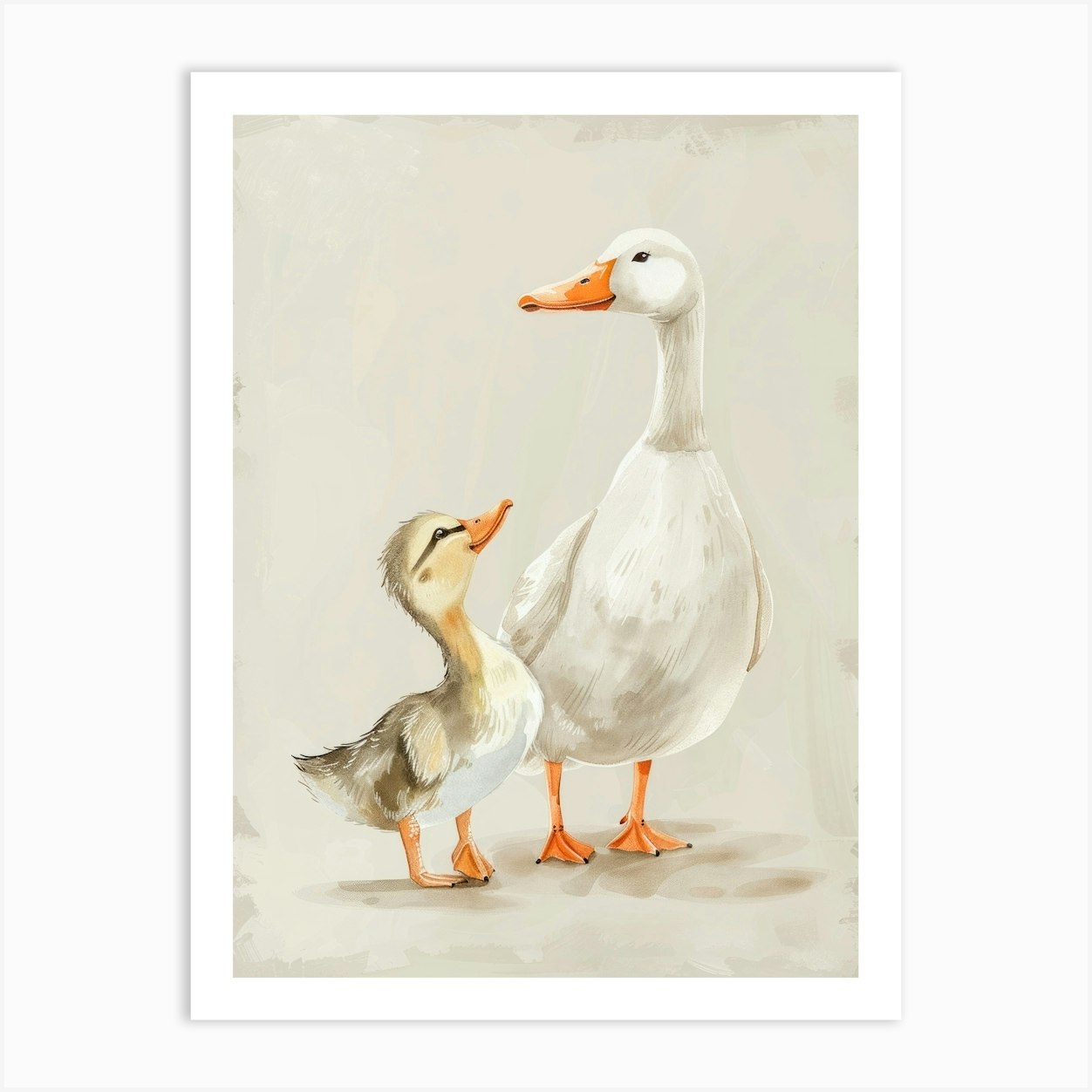 Mom Duck with her Baby. Nursery Vintage Watercolor Illustration, Kids Room Art Print by alenaganzhela