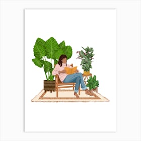 Mia Books And Plants Art Print