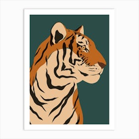 Jungle Safari Tiger on Dark Teal Art Print