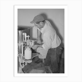 Member Of The Arizona Part Time Farms, Chandler Unit, Filling Milk Bottles In The Dairy Of The Farm, Maricopa County Art Print
