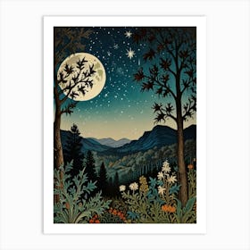 Moonlight In The Woods Style William Morris Art Print 11 Art Print