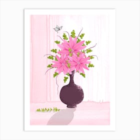 Pink Flowers With Butterfly  Art Print