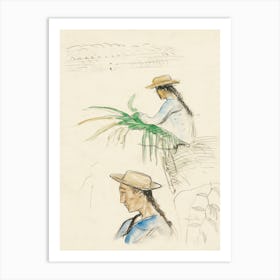 Sketches Of Figures, Pandanus Leaf, And Vanilla Plant, Paul Gauguin Art Print