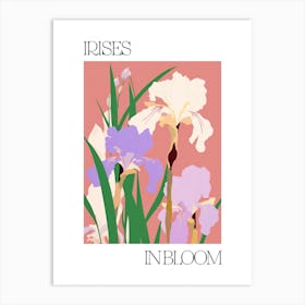 Irises In Bloom Flowers Bold Illustration 4 Art Print