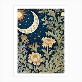 Moon And Flowers Style William Morris 1 Art Print