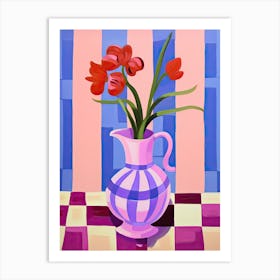 Painting Of A Pink Vase With Purple Flowers, Matisse Style 1 Art Print
