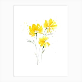 Yellow Cosmos Watercolor Painting Art Print