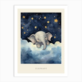 Baby Elephant 1 Sleeping In The Clouds Nursery Poster Art Print