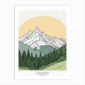 Zugspitze Germany Color Line Drawing Drawing 1 Poster Art Print