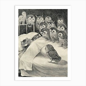 Cat's Nightmare by Louis Wain Vintage Victorian Famous Cats Illustration Owl Surprise Retro Gallery Drawing Remastered High Definition Witchy Funny Humour Art Print