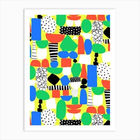 Red, Yellow, Blue, Green Paper Cut Out and Doodle Mod Art Collage Art Print