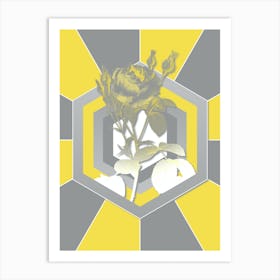 Vintage Double Moss Rose Botanical Geometric Art in Yellow and Gray n.271 Art Print