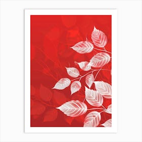 White Leaves On Red Background 6 Art Print