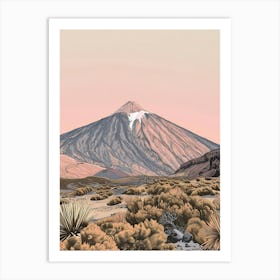 Mount Teide Spain Color Line Drawing (3) Art Print