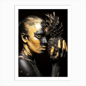 Black And Gold Woman With Pineapple Art Print