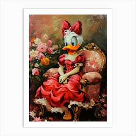 Donald Duck In Red Dress Art Print